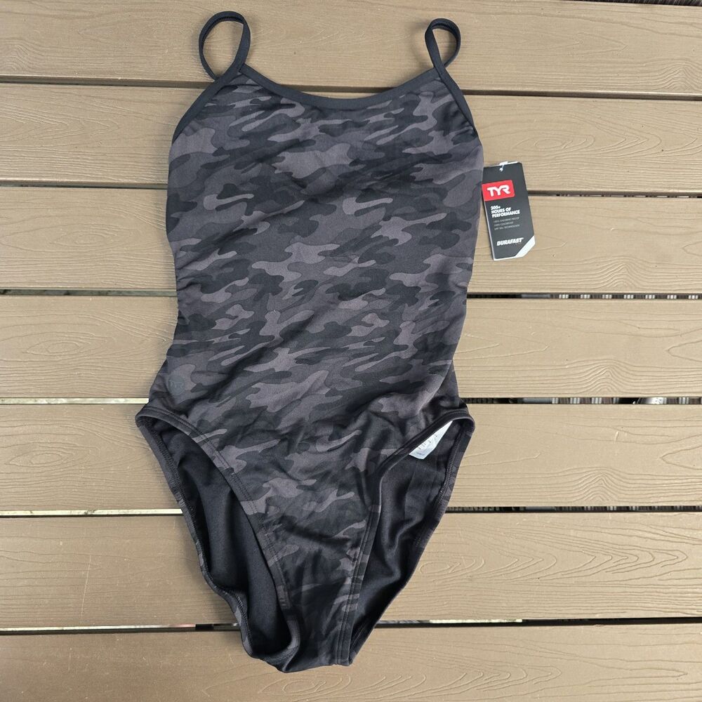 TYR Durafast One Women's Blackout Camo Trinityfit 1 PC Swim Sz 30 New